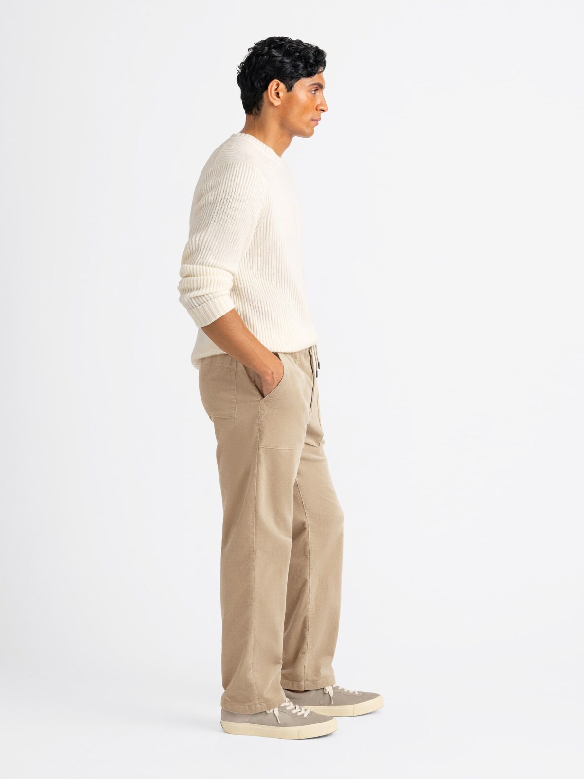 Beige Drawstring Corduroy Weekend Pant - Custom Fit Pants
