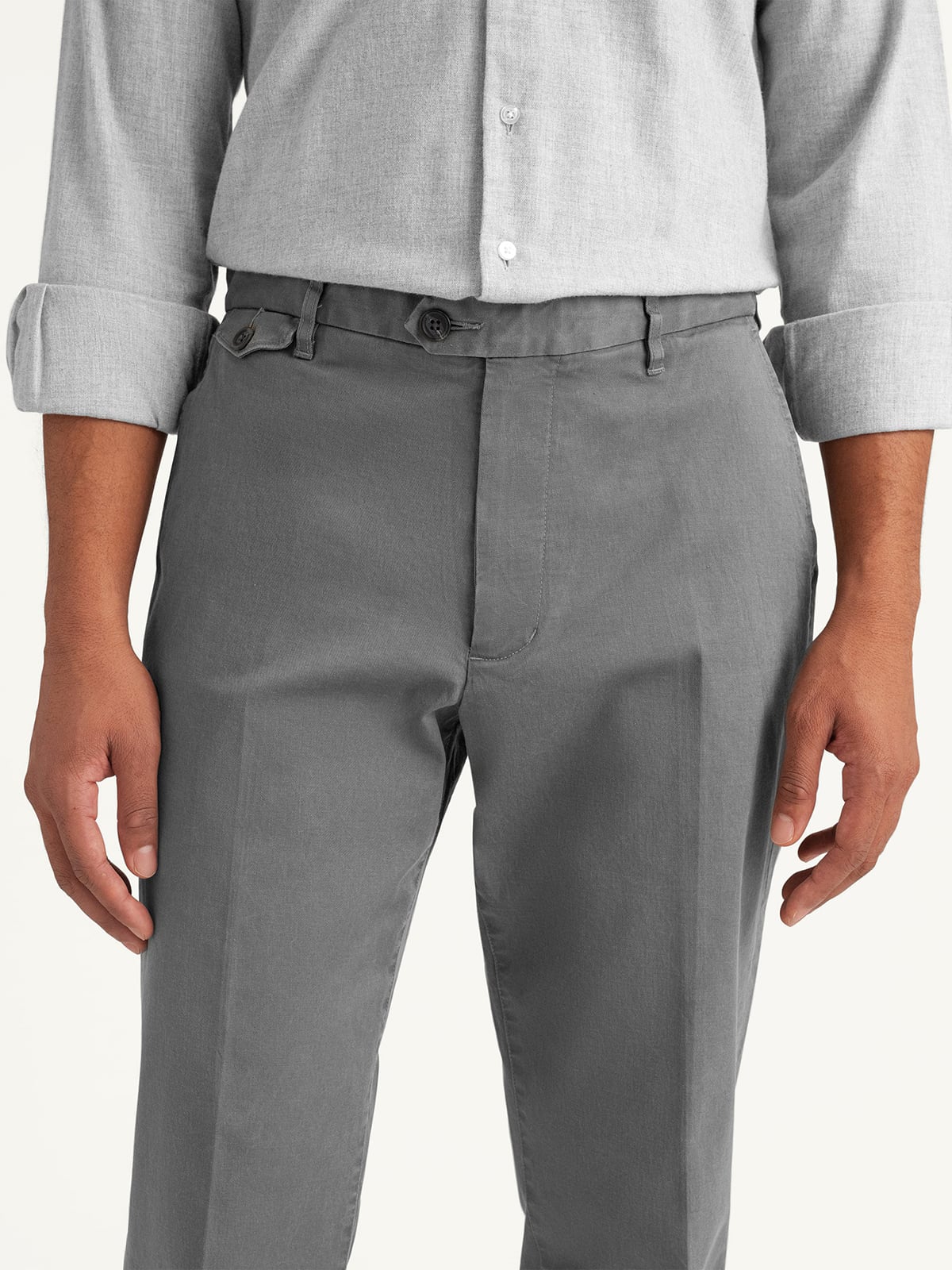 Grey Washed Cotton Stretch Dress Pant - Custom Fit Pants