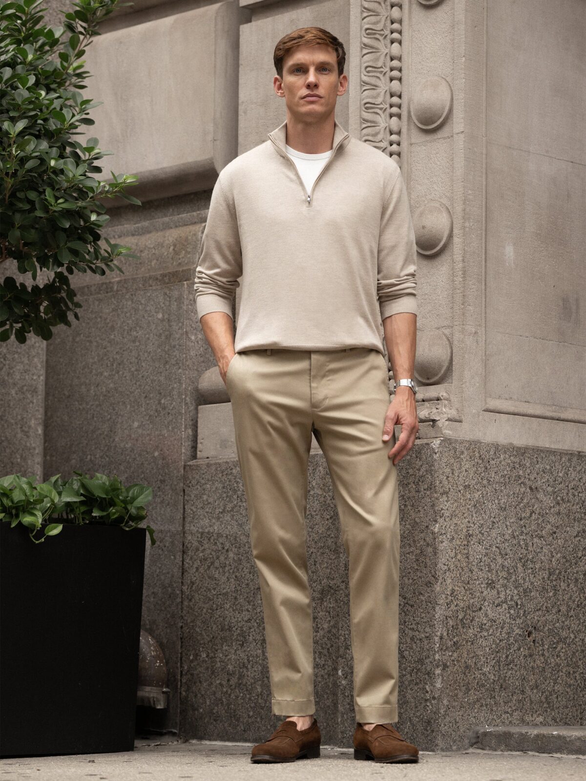 grey dress shirt with khakis Non-Iron Stretch Khaki Chino High Waist Pants