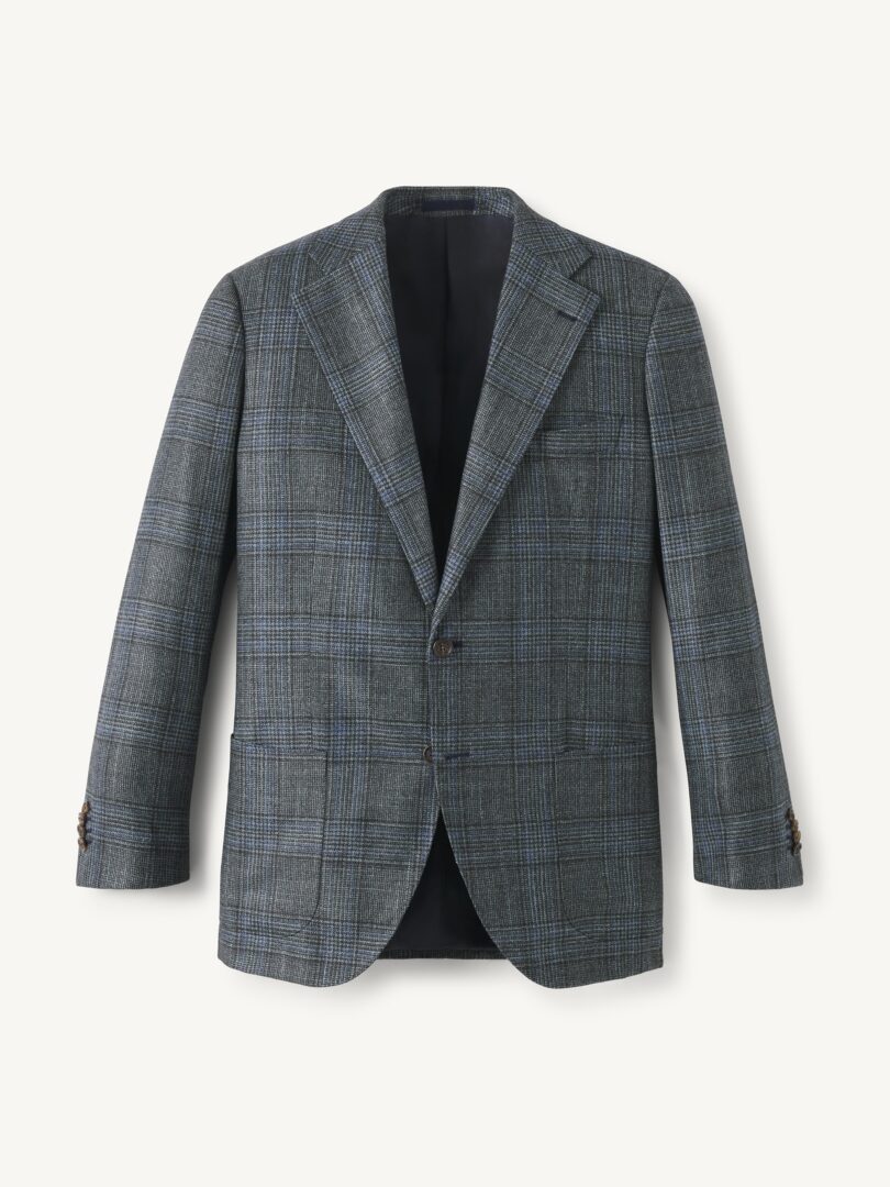 Men’s Loro Piana Fabric Grey and Blue Glen Plaid Flannel Hudson Jacket Thumb