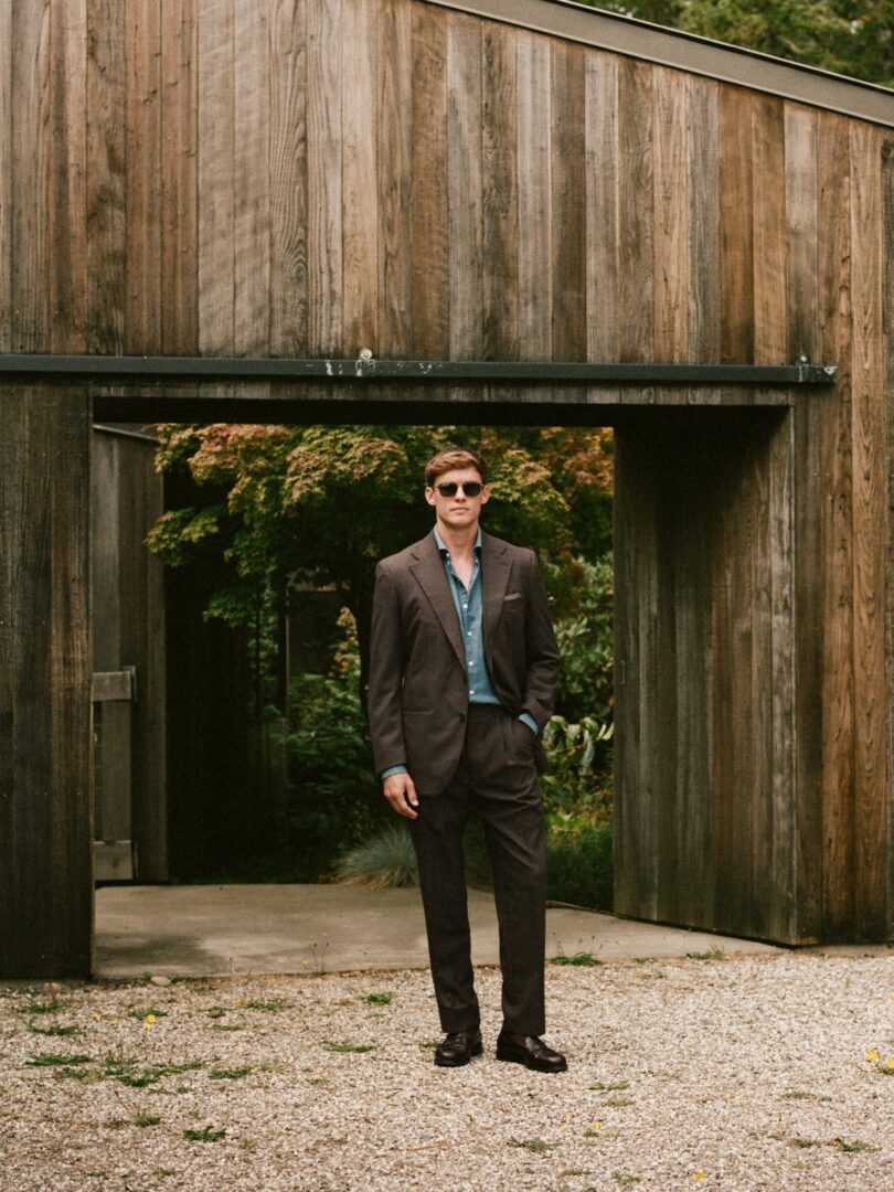 Reda Brown 3-Ply Stretch Wool Fresco Downing Suit Thumb Detail