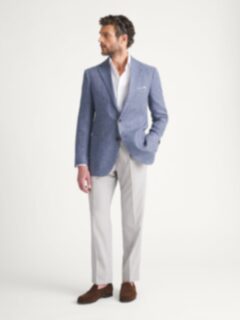 Drago Faded Blue Wool and Linen Bedford Jacket - Custom Fit