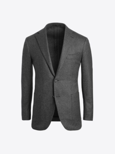 Grey Herringbone Flannel Bedford Jacket - Custom Fit Tailored Clothing