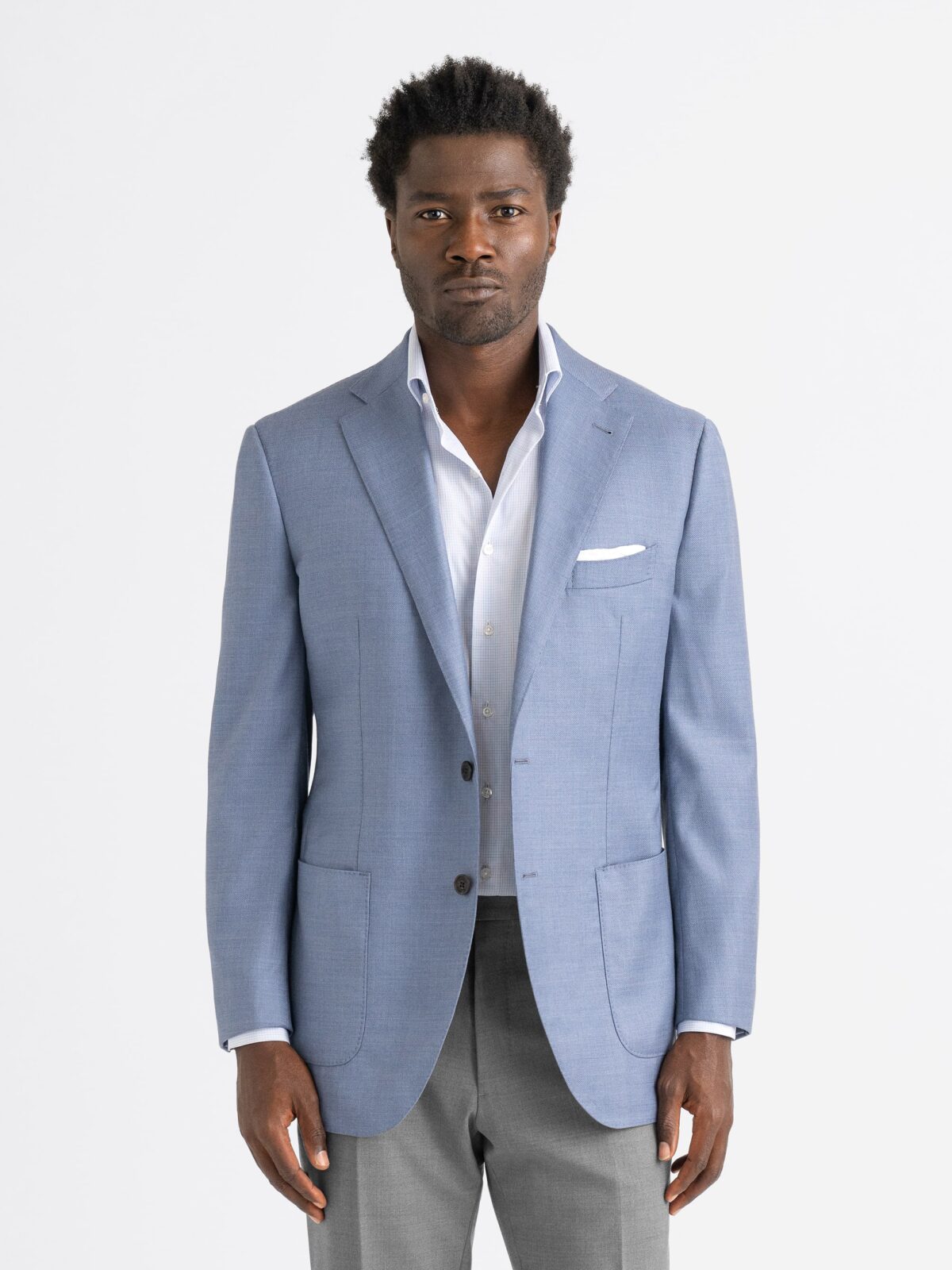 Loro Piana Fabric Faded Blue S150s Hopsack Hudson Jacket - Custom