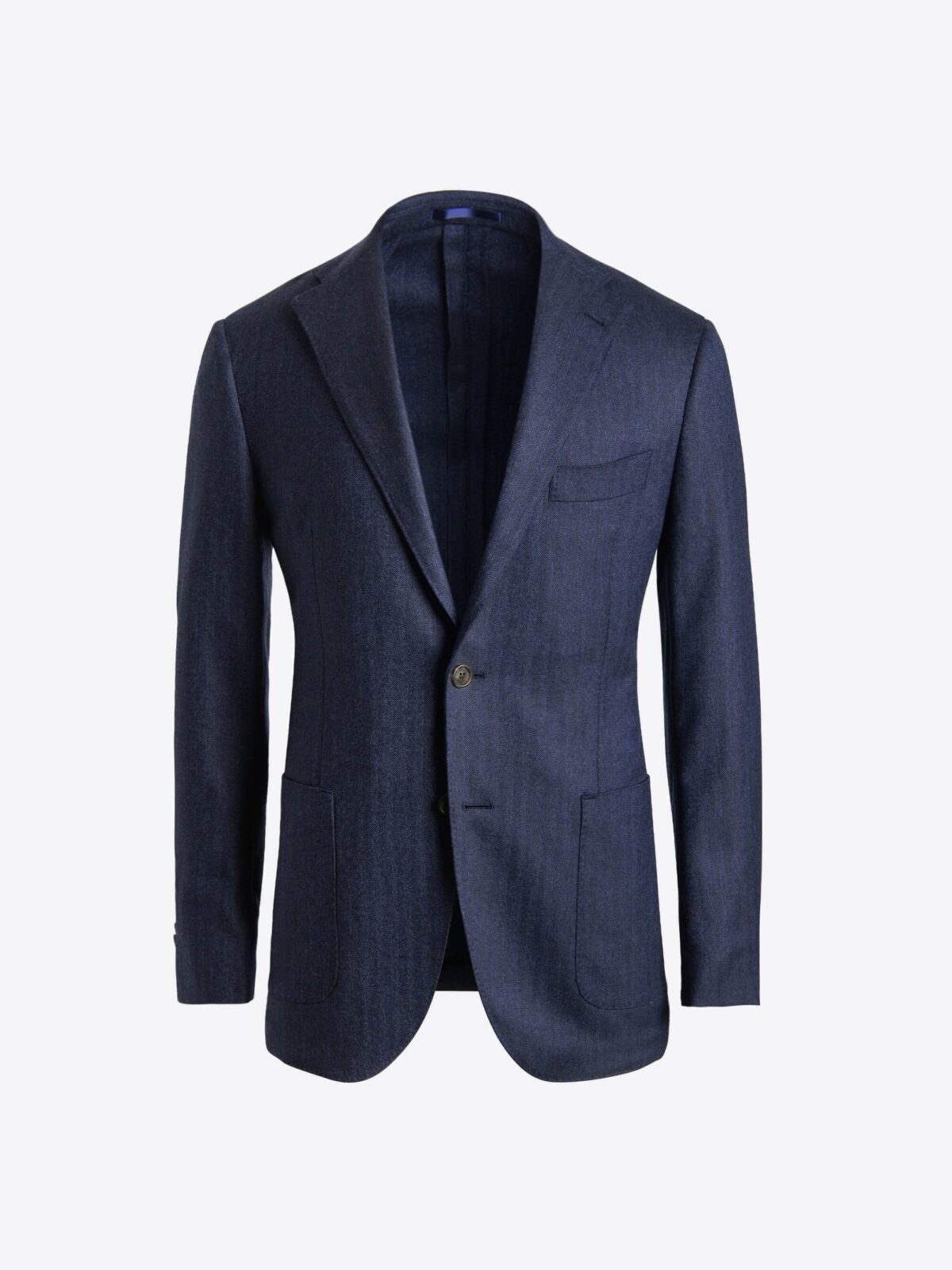 Navy Herringbone Wool Cashmere Bedford Jacket