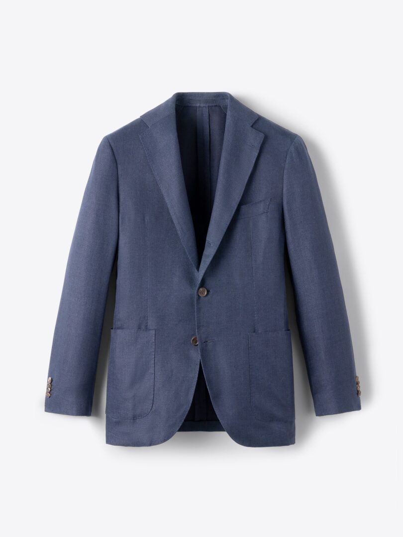 Men’s Blue Melange Hopsack Bedford Jacket Thumb