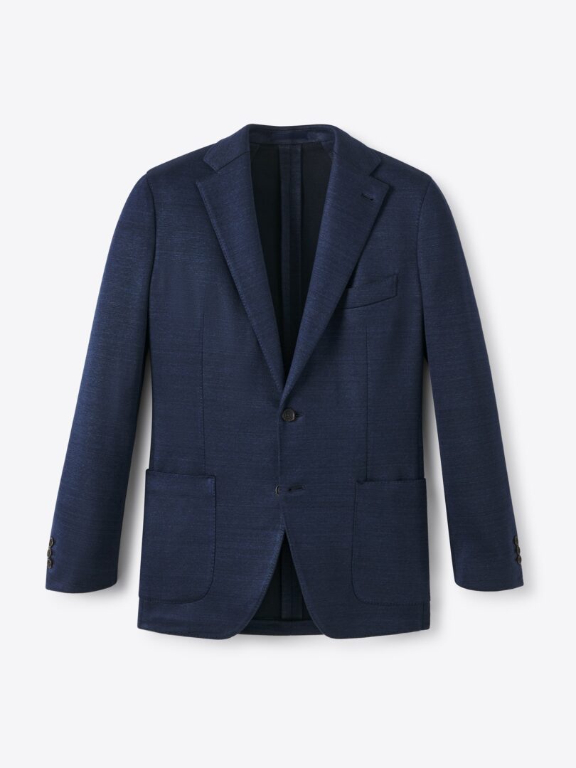 Men’s Italian Navy Melange Linen and Cotton Knit Jersey Jacket Thumb