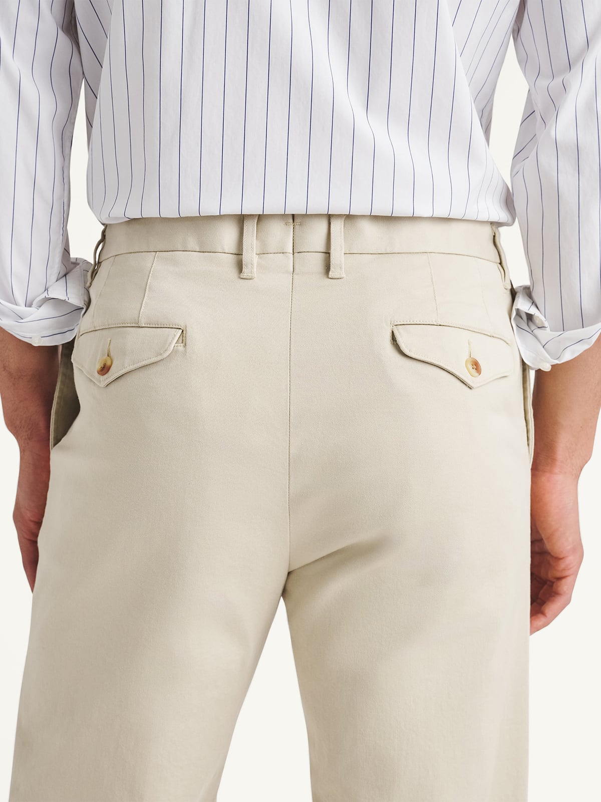 Single Pleated Di Sondrio Beige Stretch Cotton Chino - Custom Fit