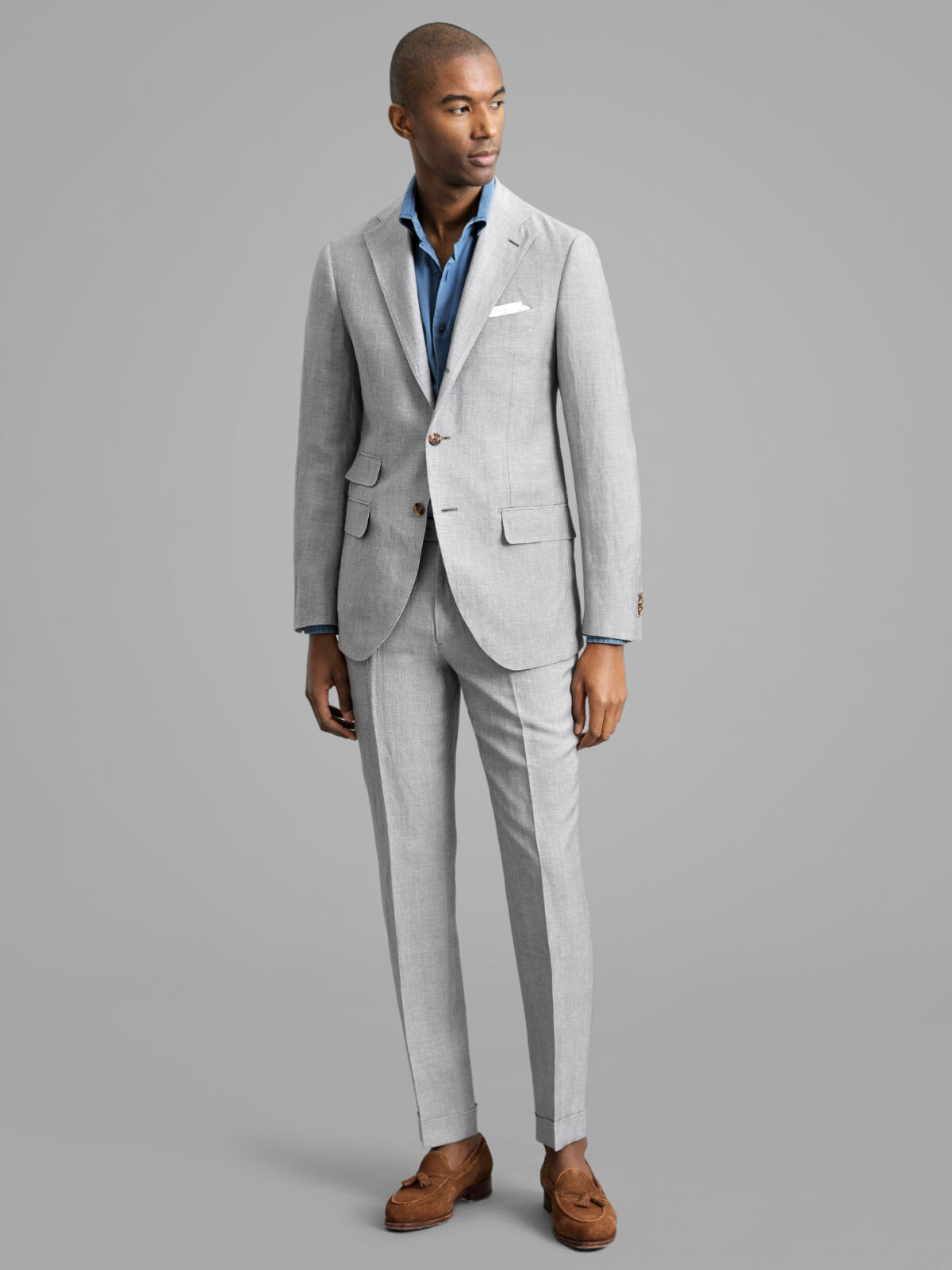 Solbiati Light Grey Wool Silk and Linen Bedford Suit