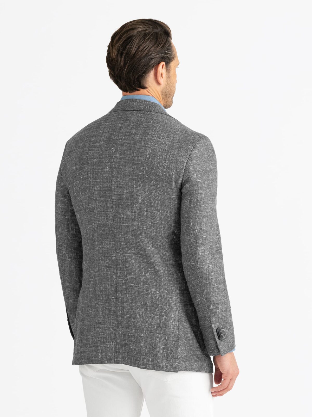 Grey Wool Silk and Linen Basketweave Bedford Jacket - Custom Fit
