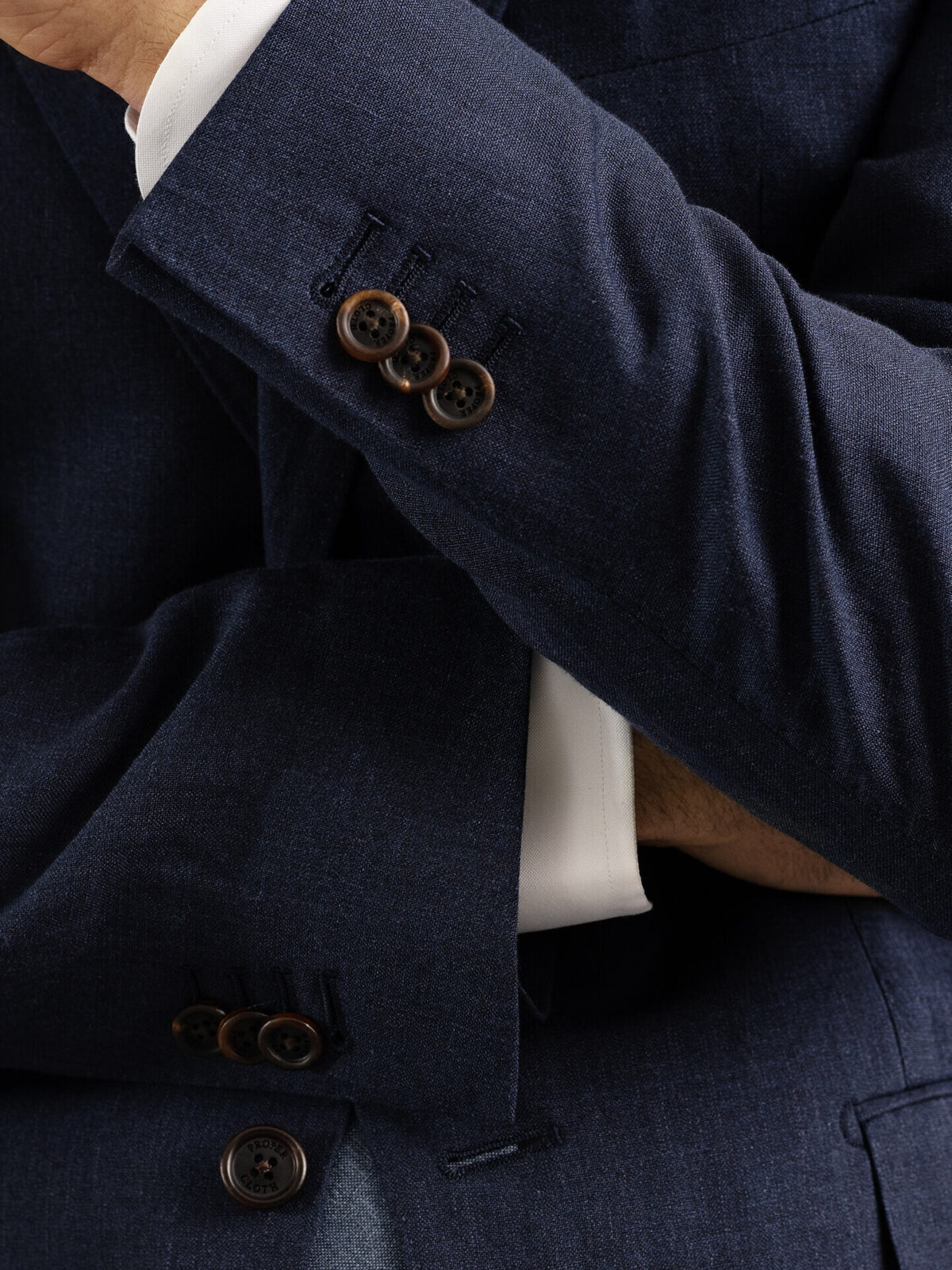 BR Monogram Navy Wool Silk Linen Suit Jacket