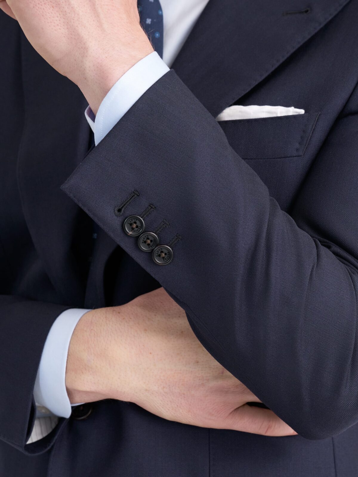 Peak Lapel Drago Navy Herringbone S130s Suffolk Suit Peak Lapel Drago Navy Herringbone S130s Suffolk Suit