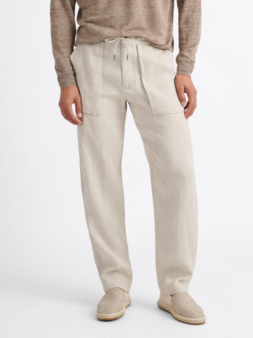 Natural Beige Linen Palermo Drawstring Pant Thumb Detail