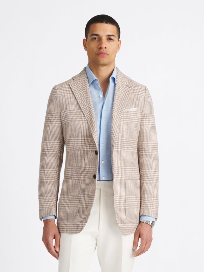 Cerruti Beige Glen Plaid Cotton and Linen Jacket Thumb Detail