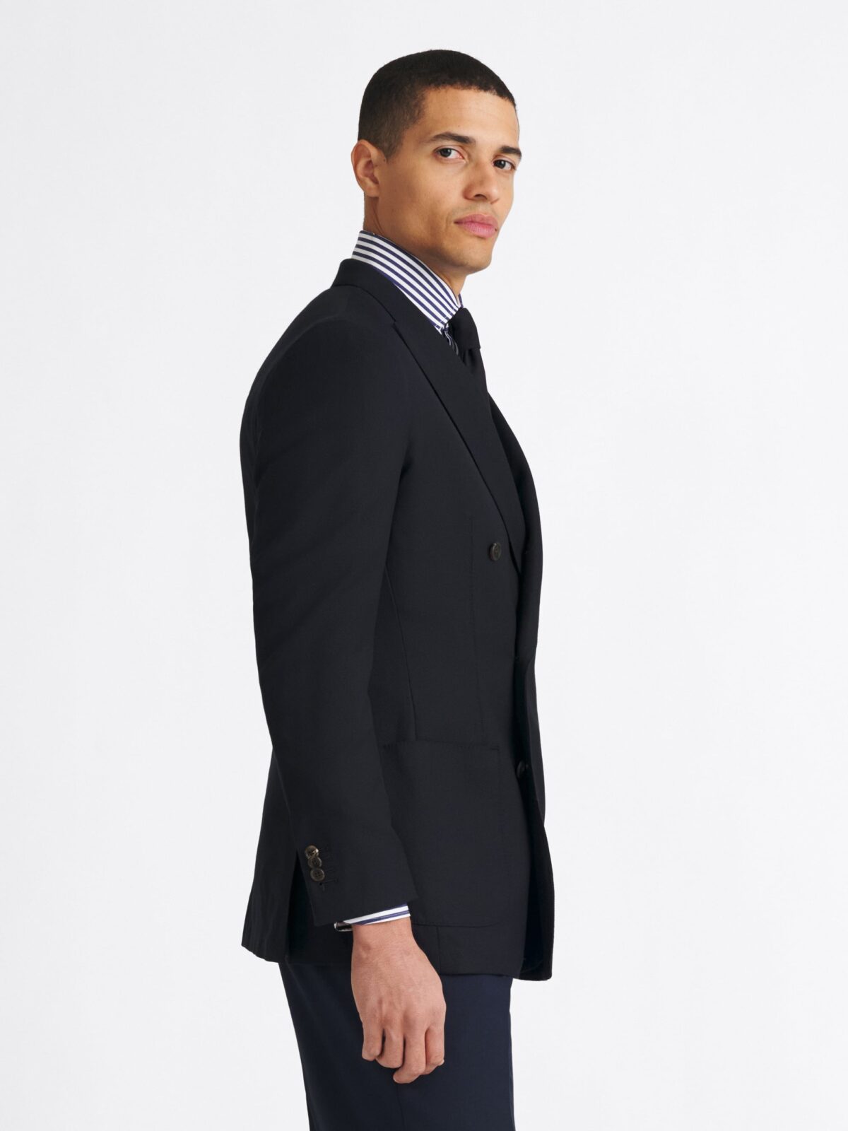 Double Breasted Reda Navy Hopsack Bedford Jacket - Custom Fit