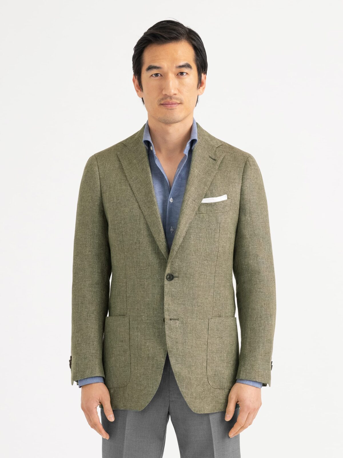 Faded Olive Linen and Lyocell Hopsack Bedford Jacket - Custom Fit