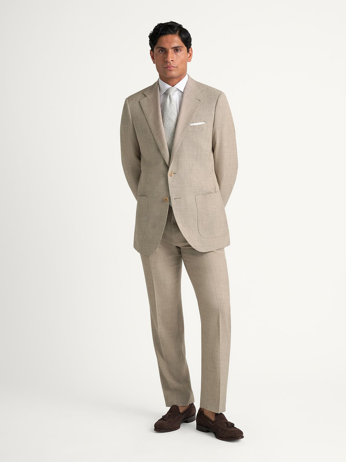Loro Piana Beige Wool Silk Linen Hudson Suit - Custom Fit Tailored 
