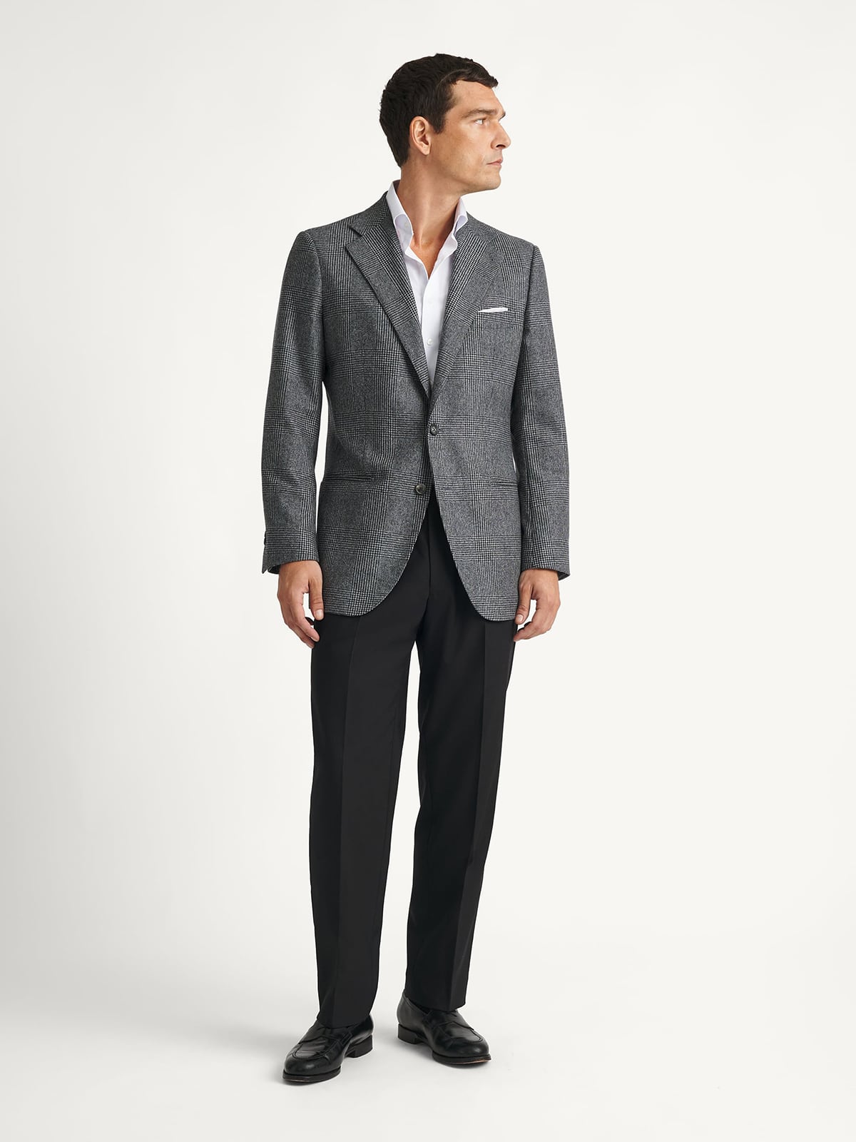 VBC Grey Glen Plaid Wool Flannel Downing Jacket - Custom Fit