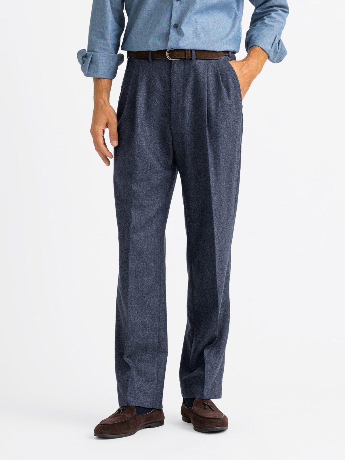 VBC Slate Melange Flannel Wide Leg Pleated Trouser - Custom Fit