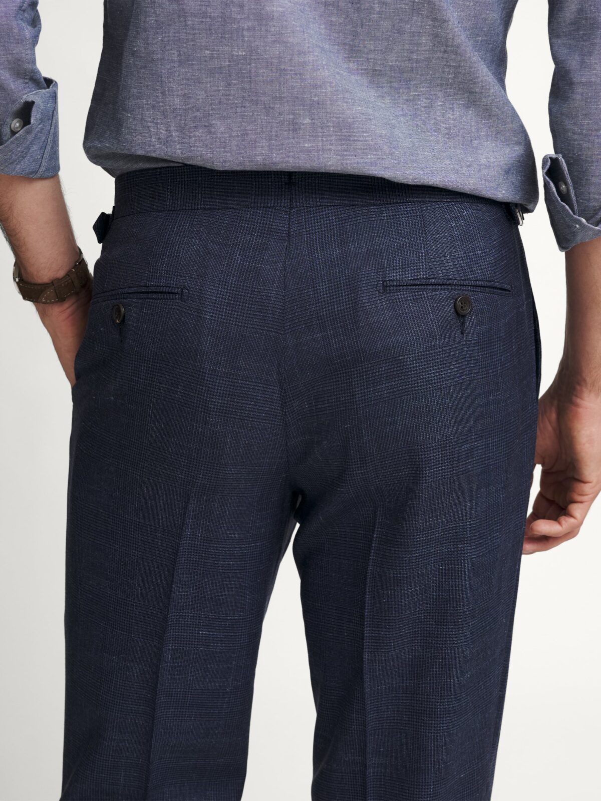 Loro Piana Fabric Slate Wool Silk Linen Glen Plaid Dress Pant