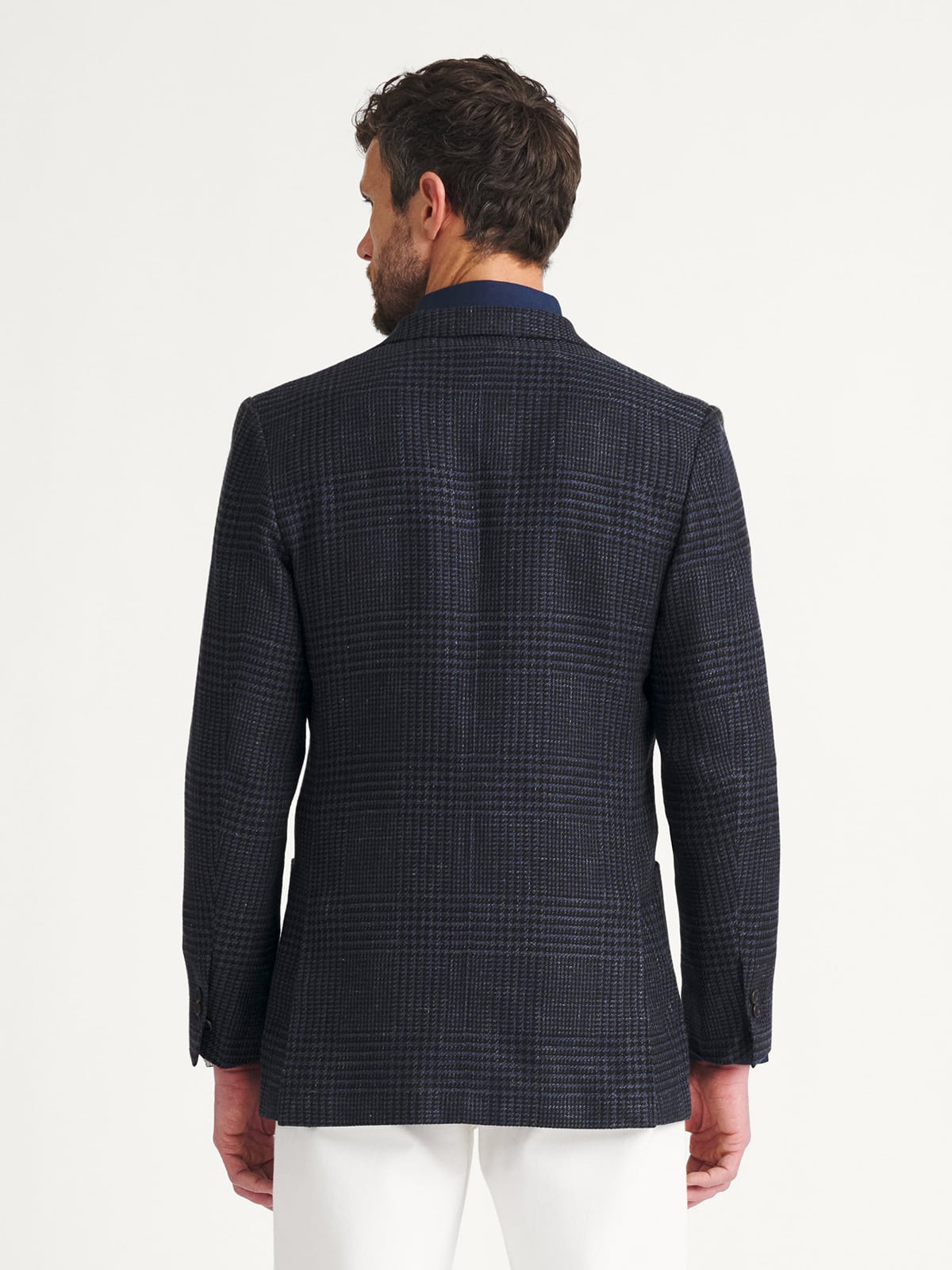 Cerruti Navy Glen Plaid Cotton and Linen Jacket - Custom Fit