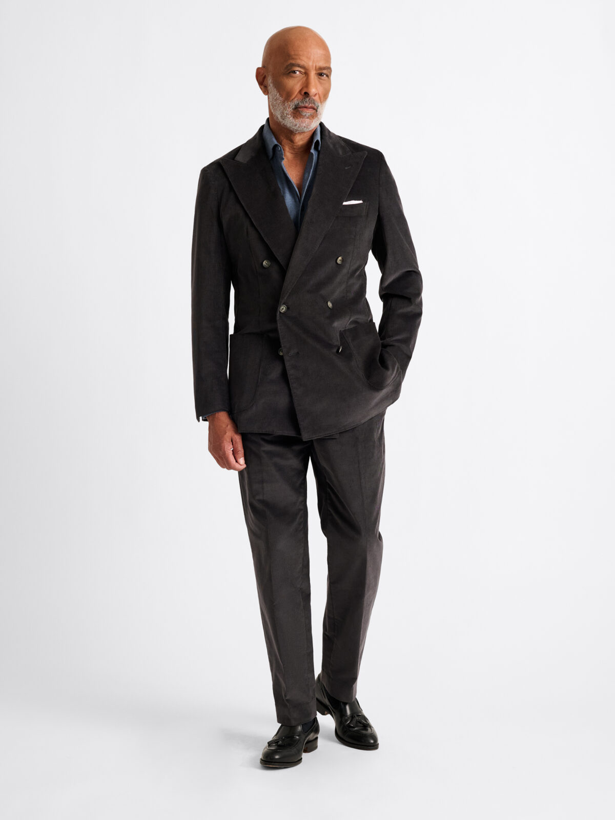 Double Breasted Duca Visconti Dark Grey Stretch Corduroy Suit