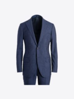 Shop Allen Navy S130s Pinstripe Tropical Wool Suit