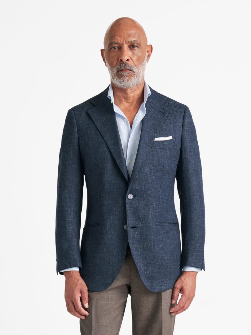 VBC Navy Wool Silk and Linen Hopsack Downing Jacket Thumb Detail