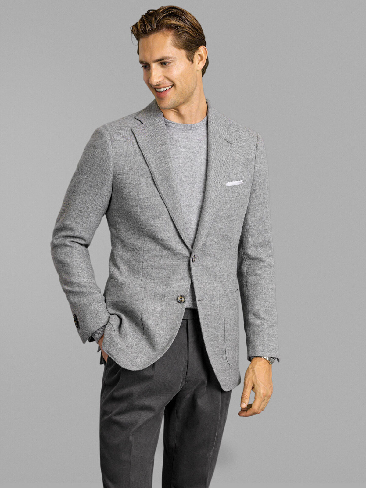 Loro Piana Fabric Light Grey Melange Wool Cashmere Hudson Jacket