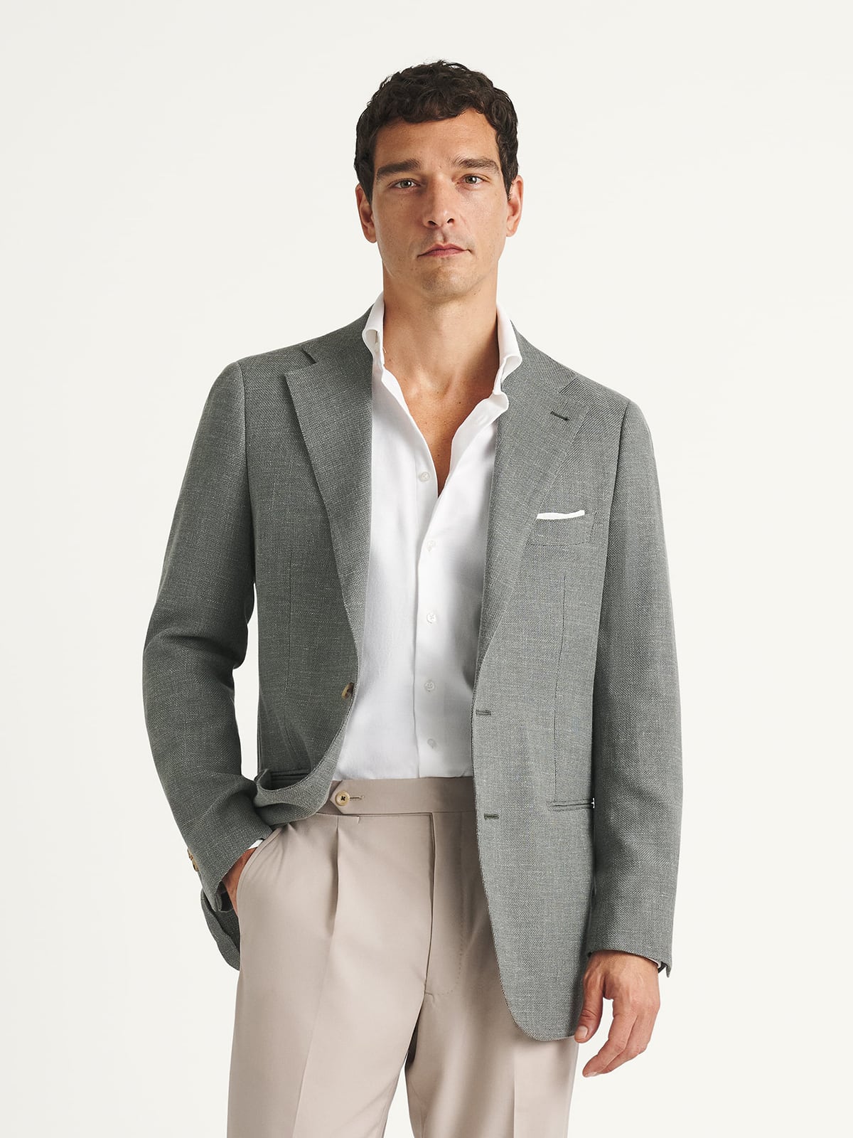 VBC Sage Wool Silk and Linen Hopsack - Custom Fit Tailored Clothing