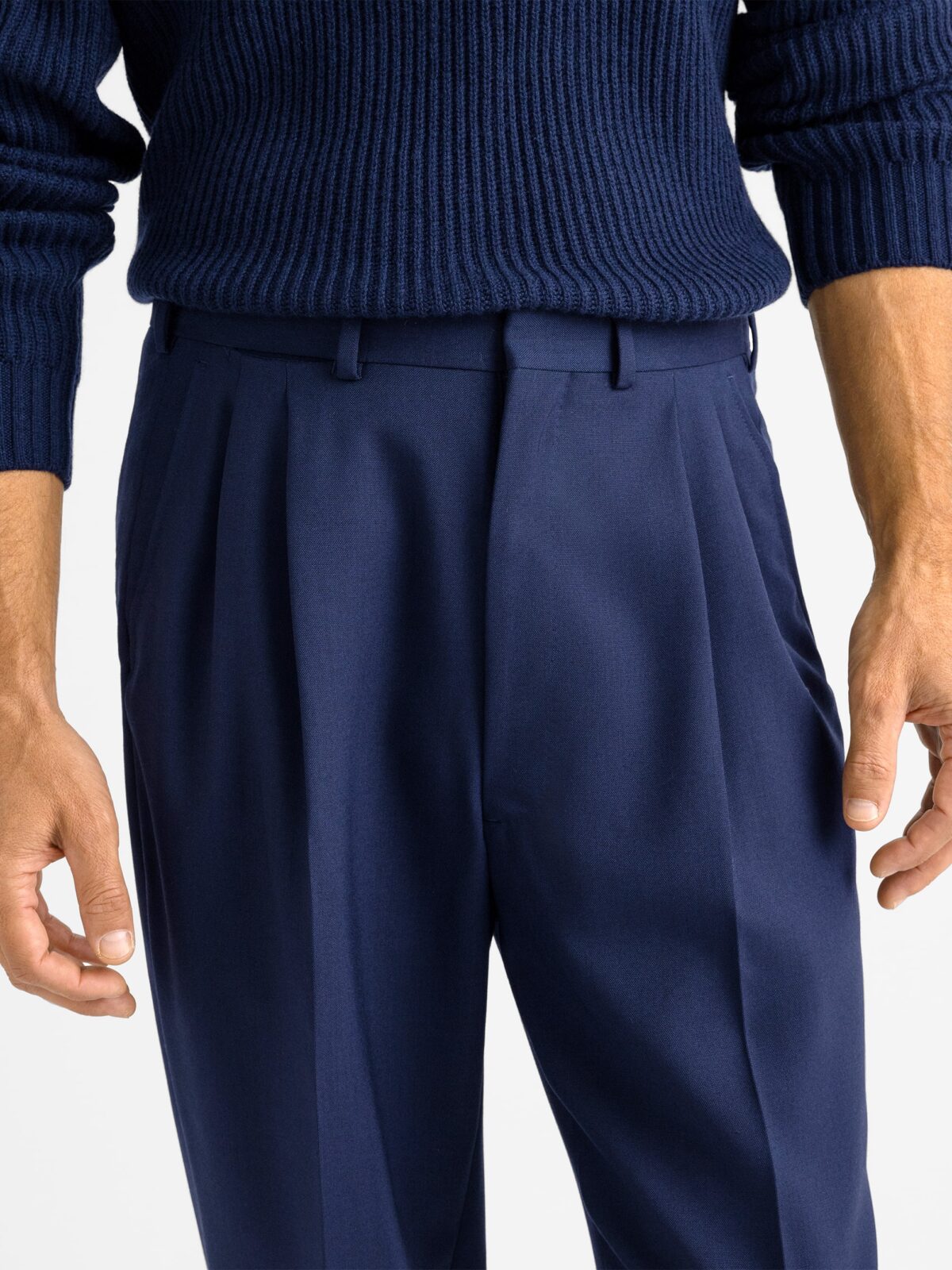 Navy Wide Leg Pleated 3 Ply Fresco Trouser - Custom Fit Tailored  display picture 1