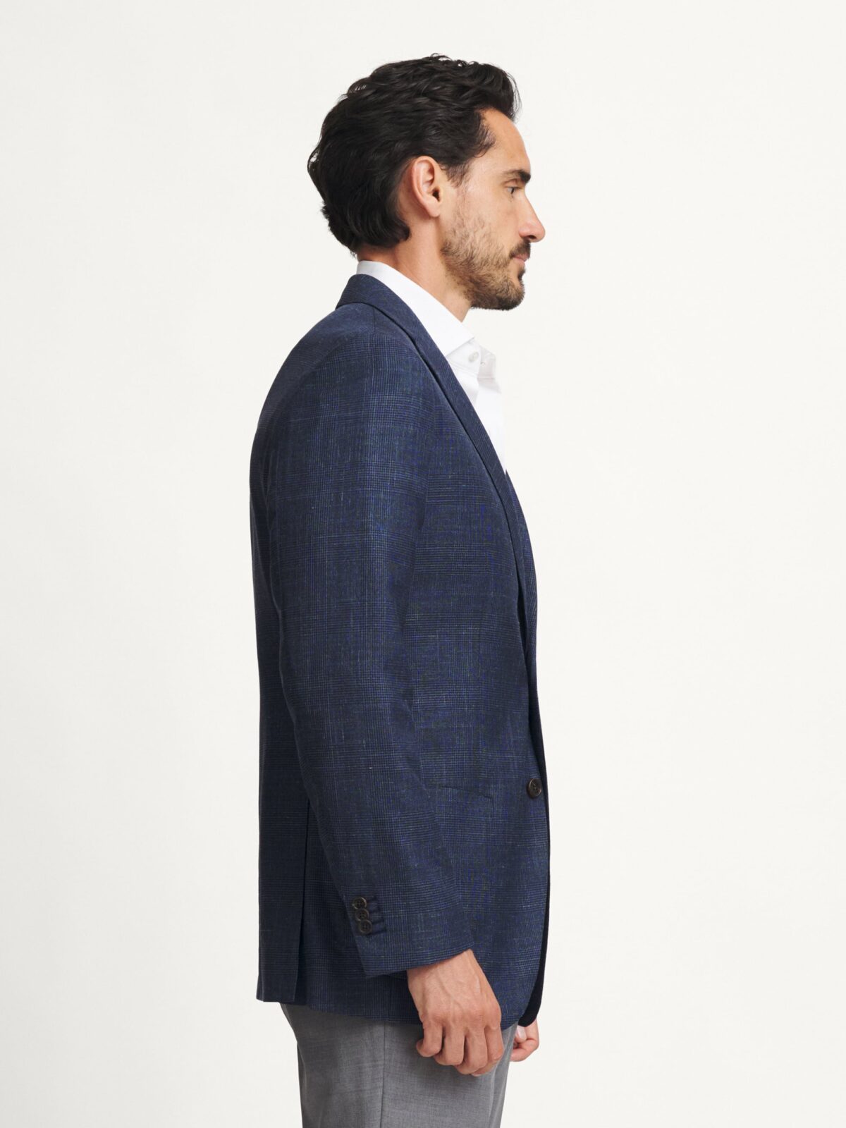 Loro Piana Slate Wool Silk Linen Glen Plaid Jacket - Custom Fit