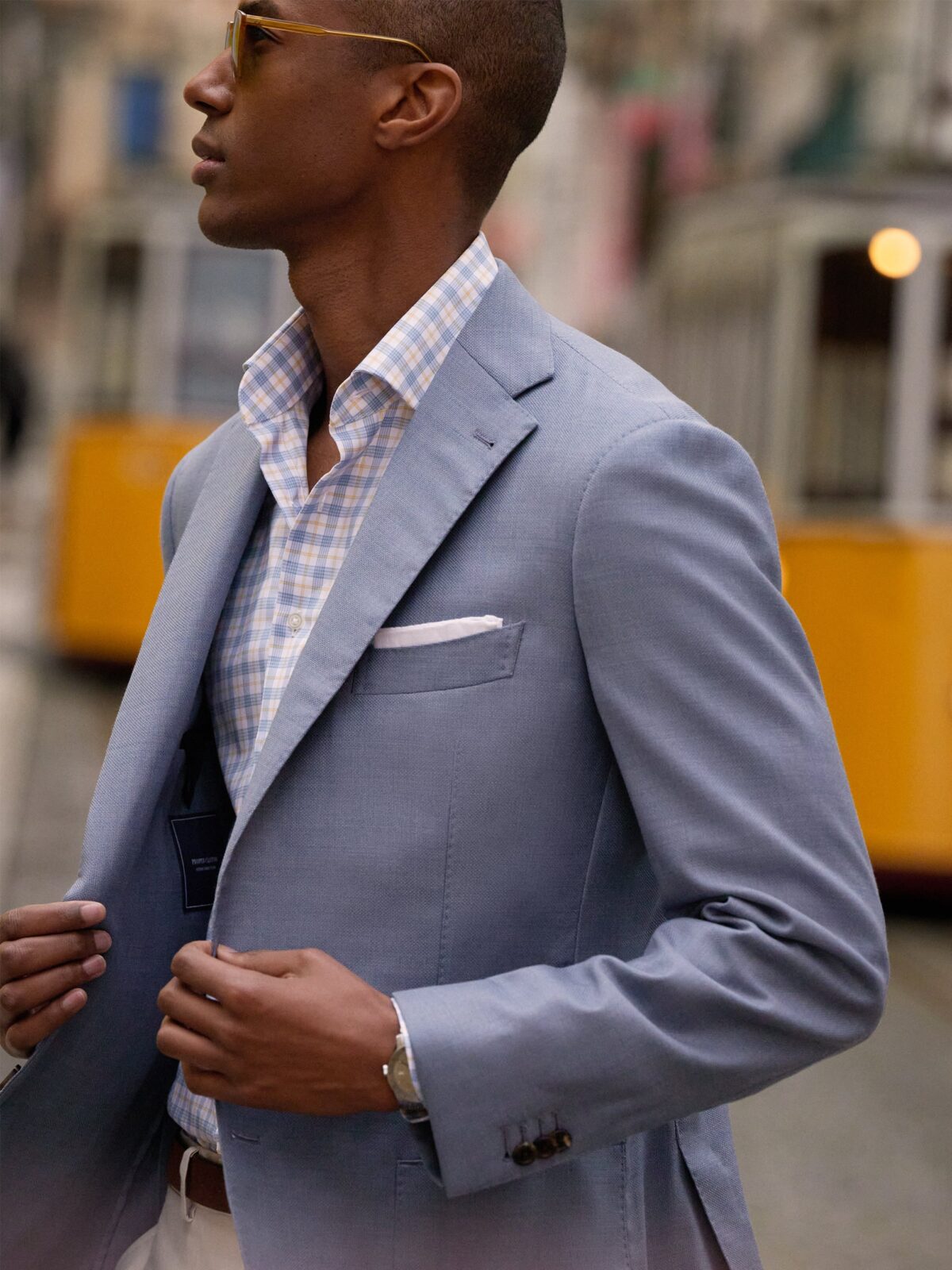 Loro Piana Fabric Faded Blue S150s Hopsack Hudson Jacket - Custom