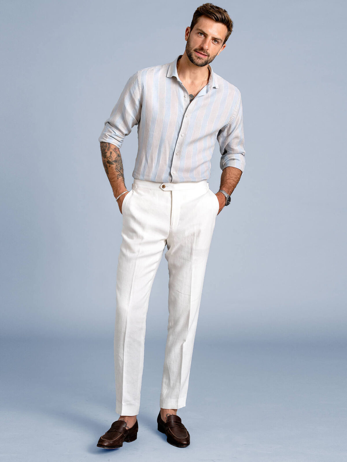 White linen outfit, White linen pants outfit, White outfit for men