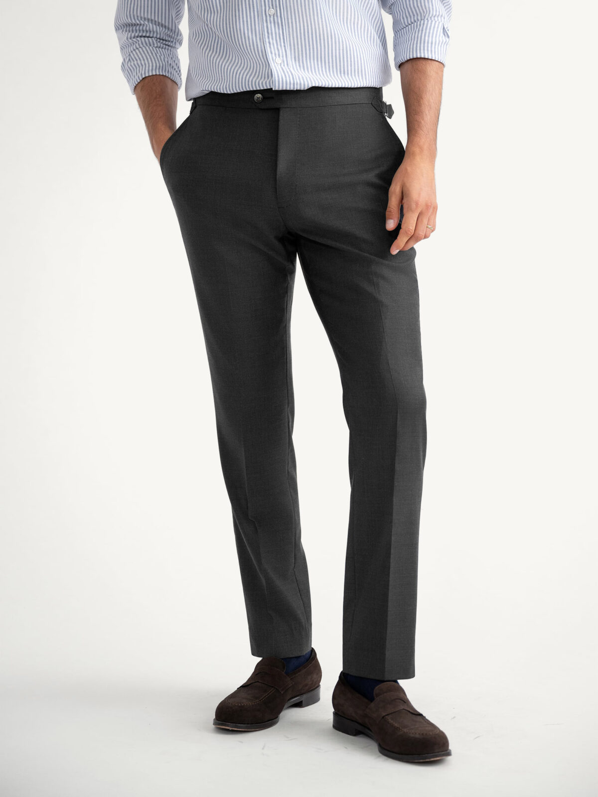 cordovan and grey dress slacks Proper Cloth Melange Wool Side Tab Men's Custom Pants DEC22_2FOR99