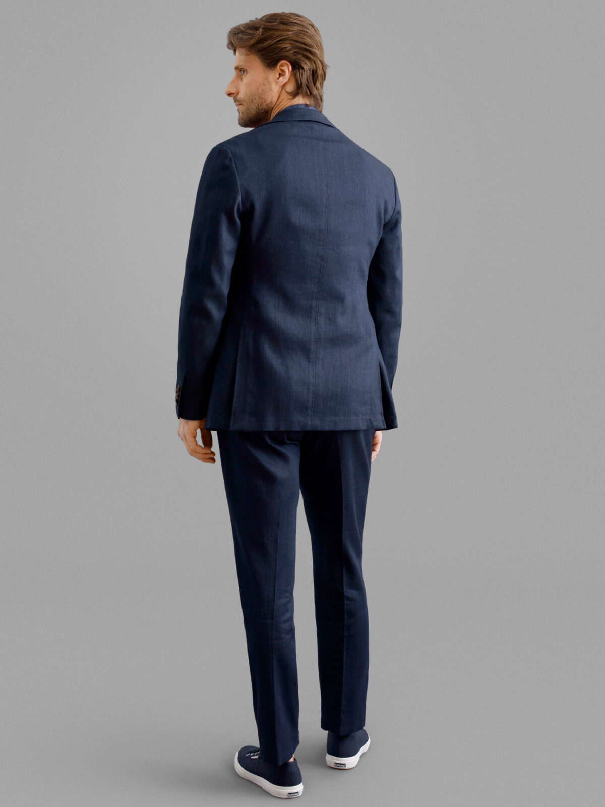 Waverly Navy Stretch Cotton and Linen Twill Suit - Custom Fit