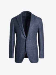 Di Fabio Faded Navy Houndstooth Wool and Linen Bedford Jacket