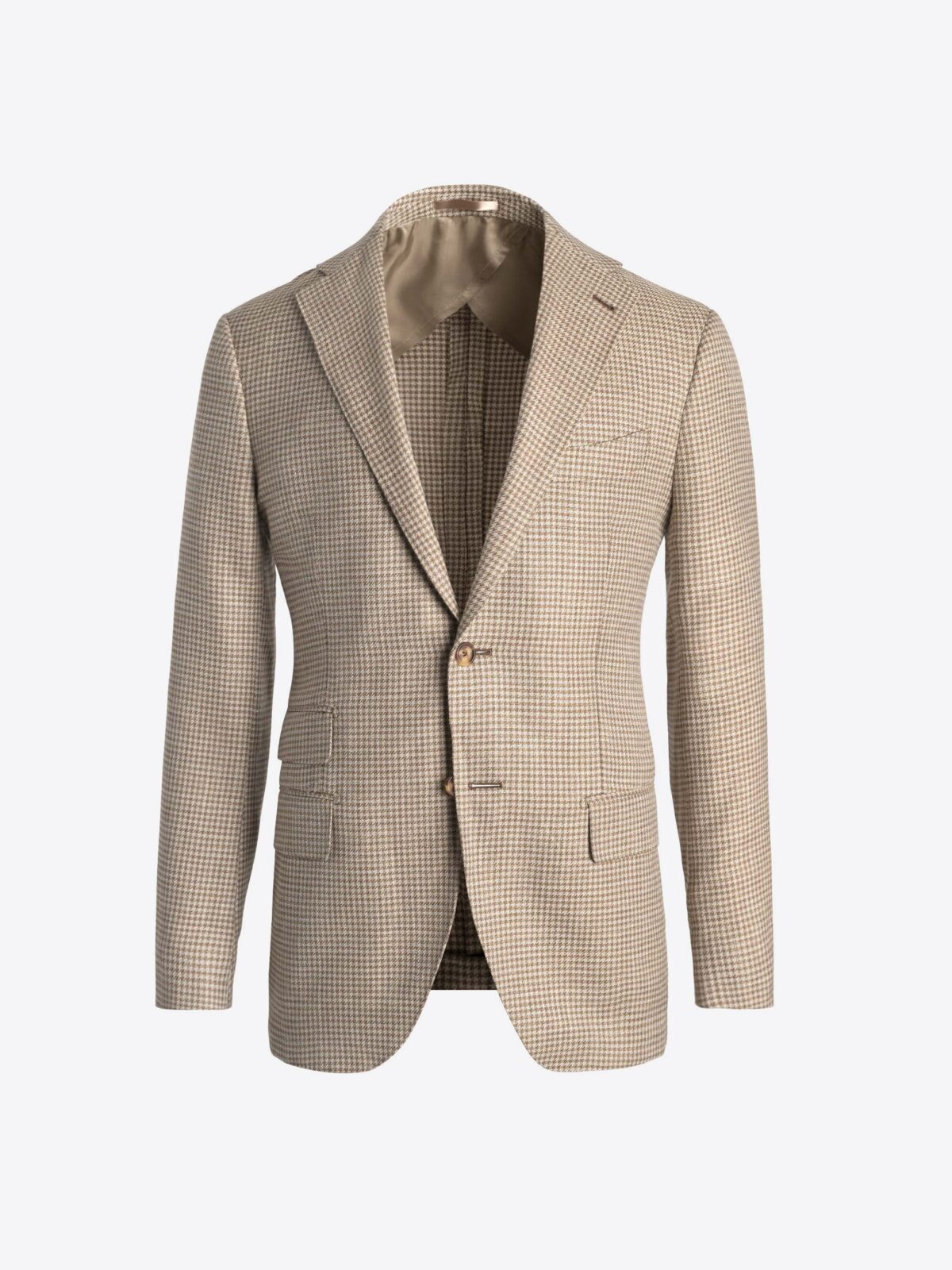 Drago Tan Houndstooth Wool Silk and Linen Bedford Jacket