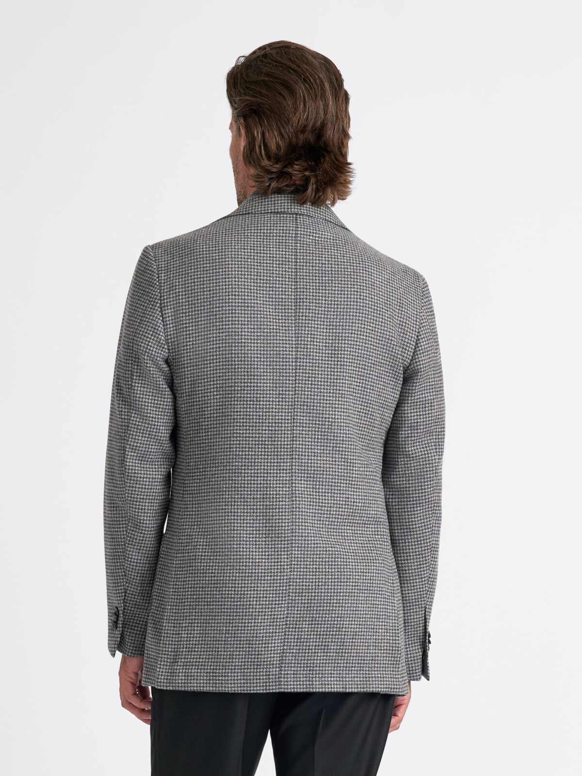 Angelico Grey Houndstooth Italian Wool Flannel Bedford Jacket