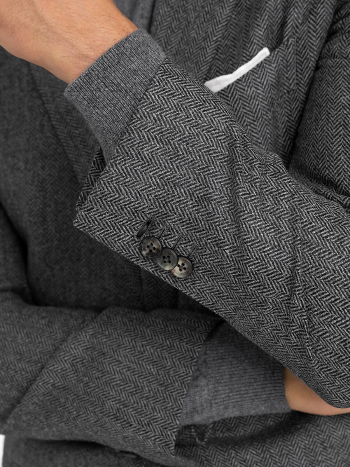 Grey Herringbone Loro Piana Fabric Wool Cashmere Walker Jacket 