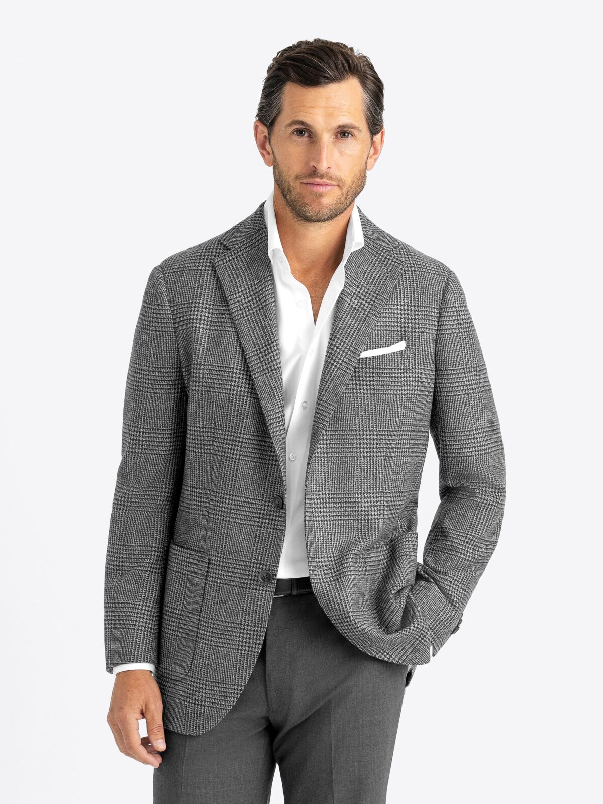 Grey Glen Plaid Italian Flannel Bedford Jacket - Custom Fit