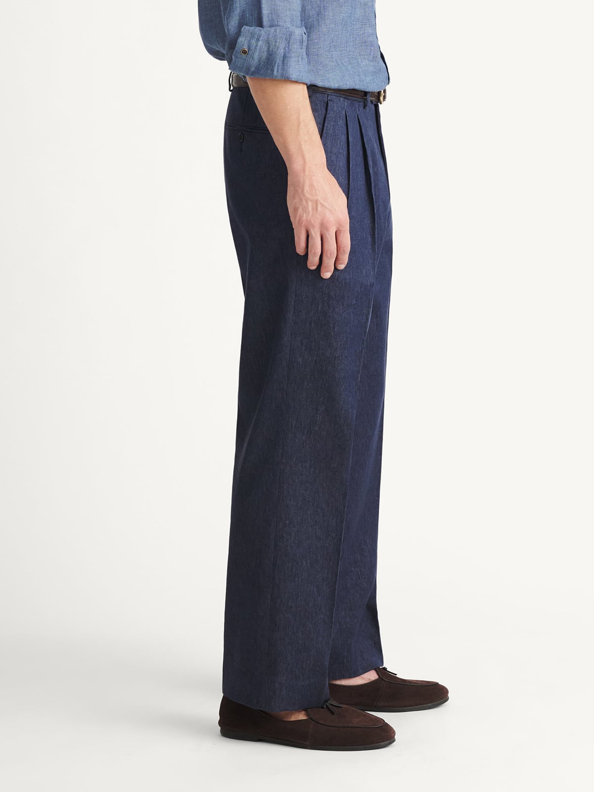 Loro Piana Fabric Navy Cotton and Linen Stretch Wide Leg Denim