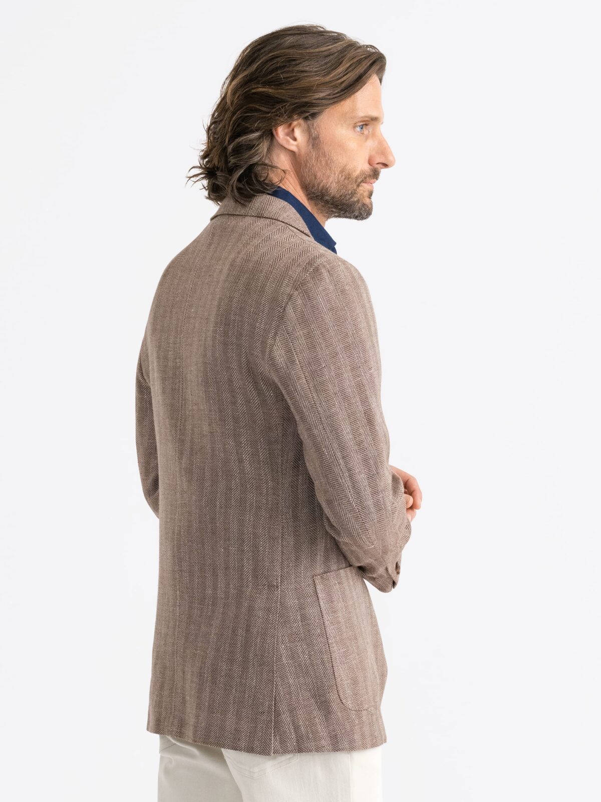 Brown Wool and Linen Herringbone Waverly Jacket - Custom Fit