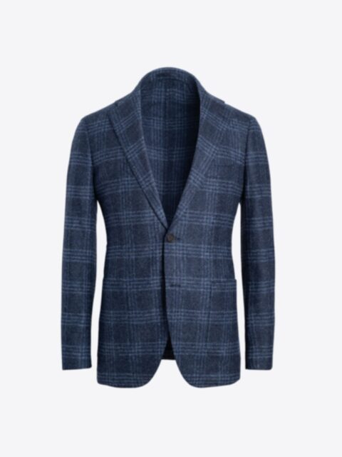 Bedford Navy Plaid Wool Blend Jacket Custom Fit Tailored Clothing 3502