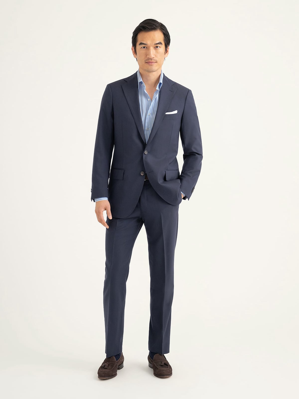 ブルックスブラザーズ　セットアップ　ジャケット　パンツ　スーツ　DRAGO Drago Navy S130s Tropical Wool Allen Suit - Custom Fit Tailored