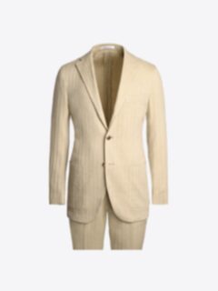 Shop Beige Herringbone Cotton Linen Stretch Waverly Suit