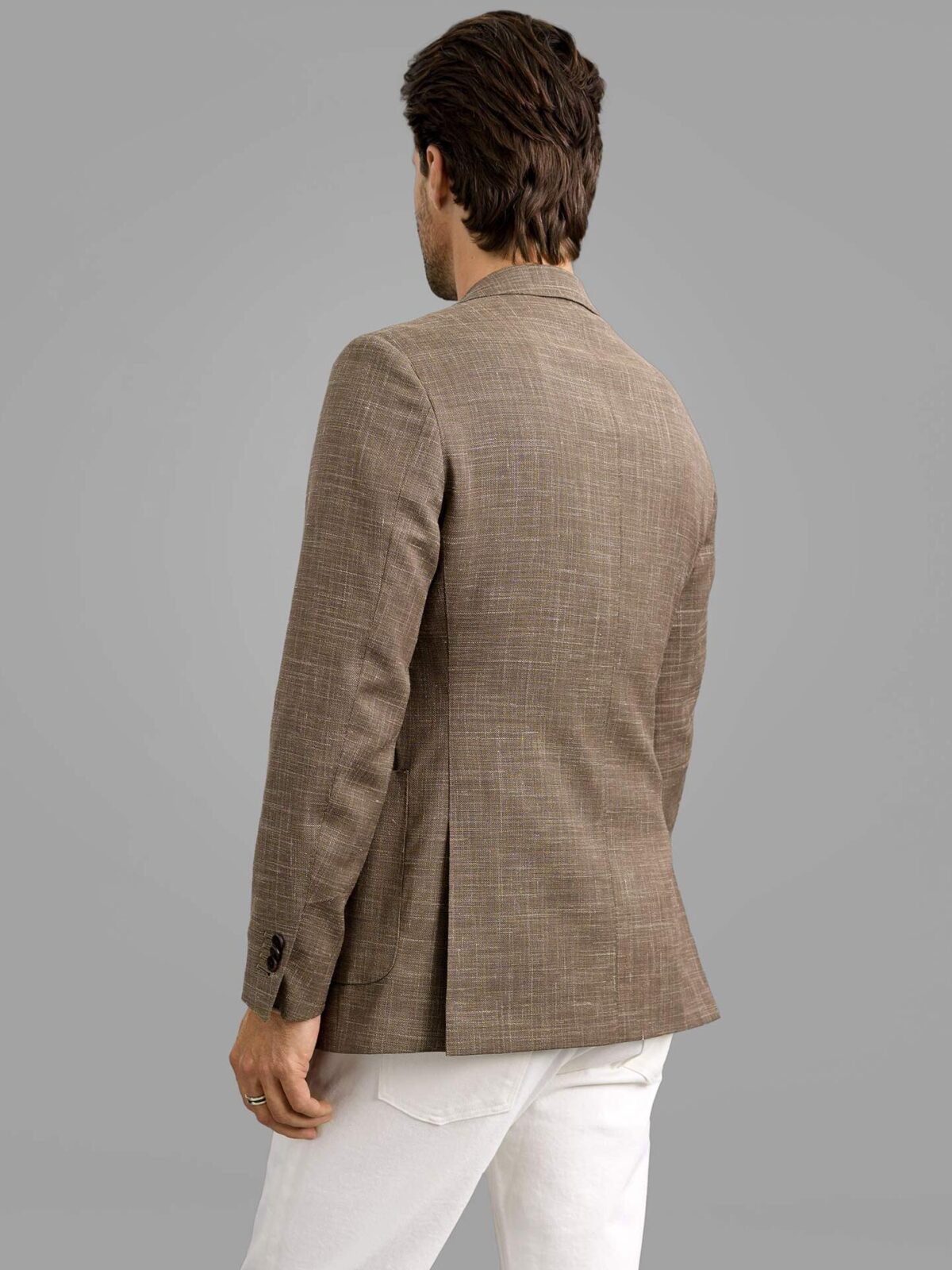 Mocha Wool and Linen Stretch Bedford Custom Tailored Fit - Clothing Jacket