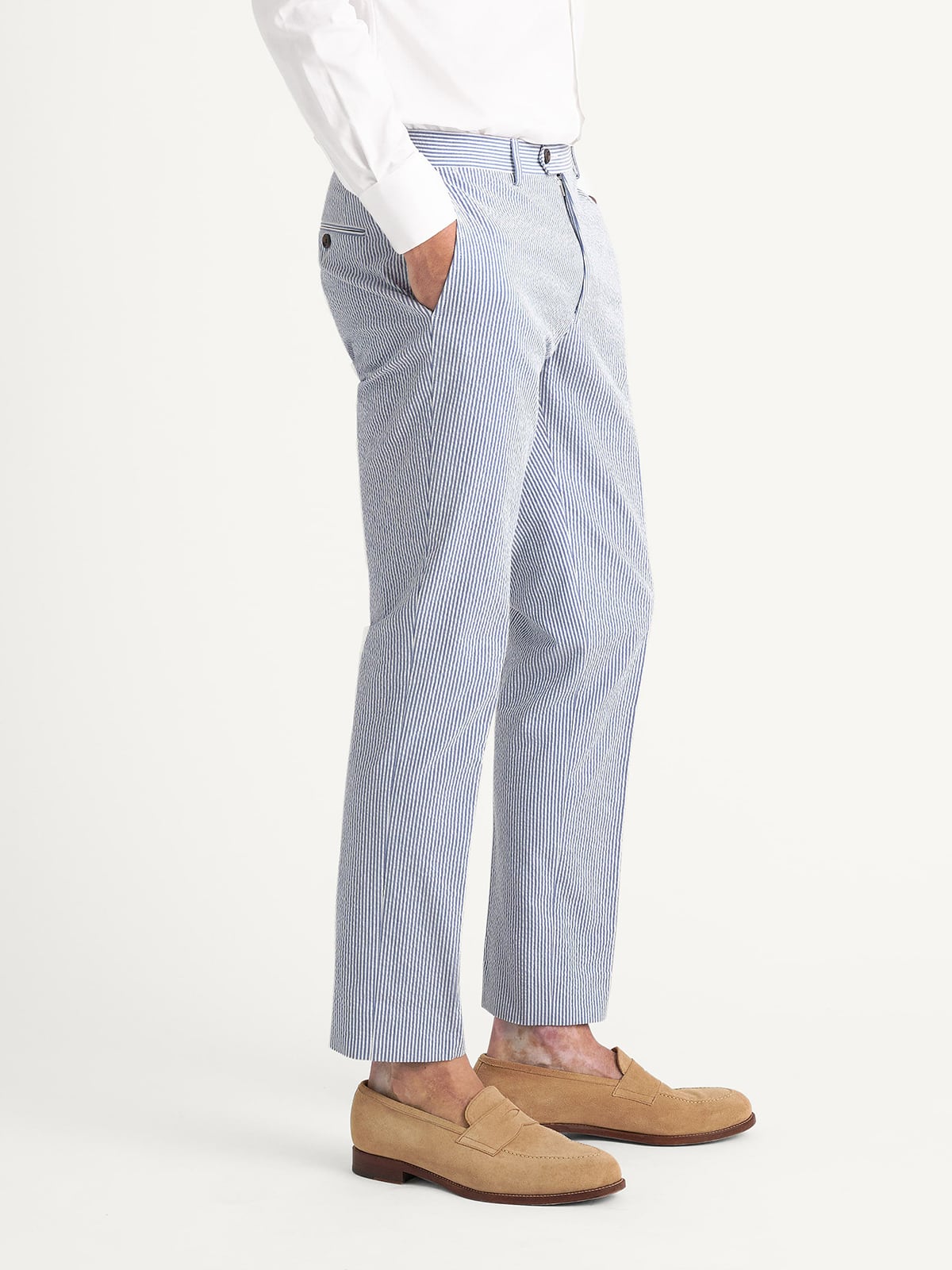 Blue Stripe Stretch Seersucker Dress Pant - Custom Fit Tailored Clothing