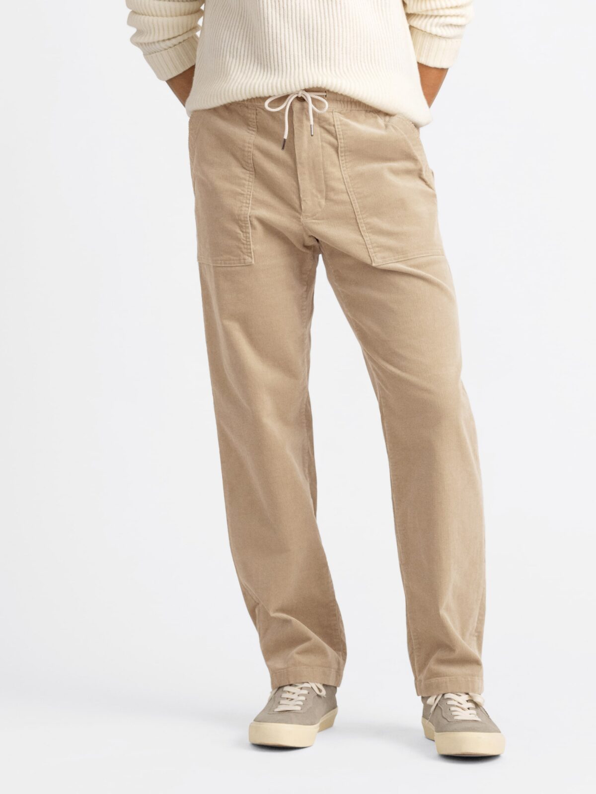Beige Drawstring Corduroy Weekend Pant - Custom Fit Pants
