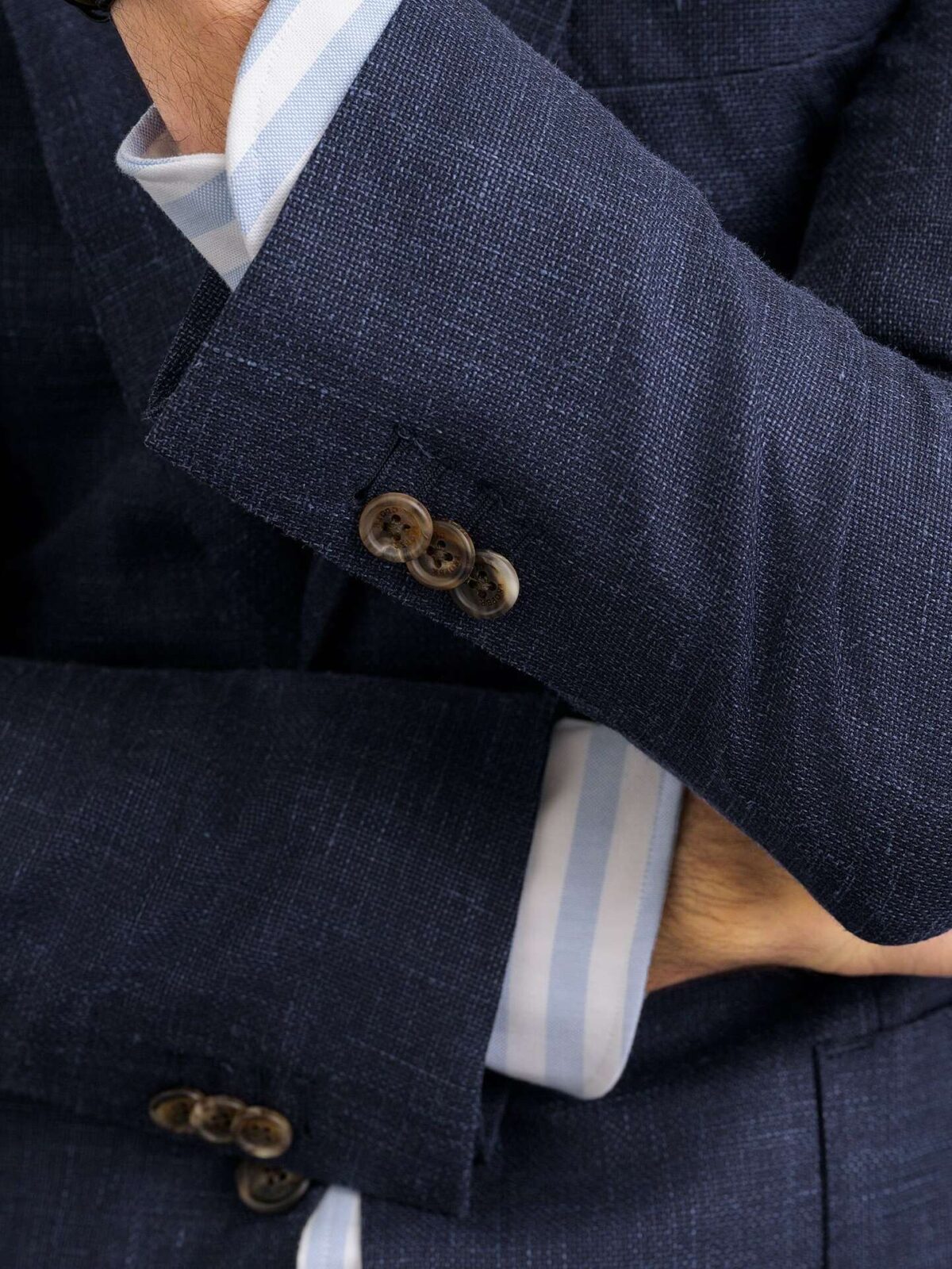 VBC Navy Wool Silk and Linen Hopsack Downing Jacket - Custom Fit